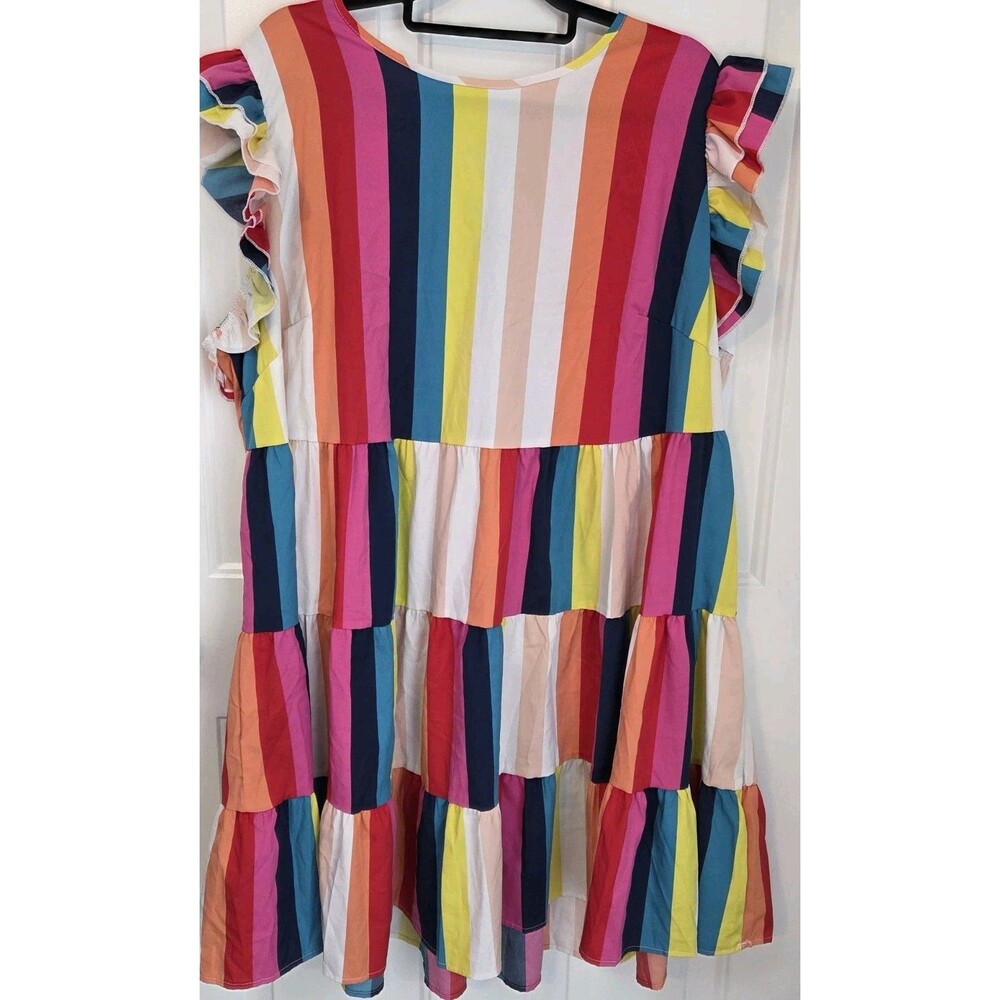 SHEIN VCAY Music Festival Cap Sleeve Striped Dress w/ Ruffled Trim - Size 3XL
